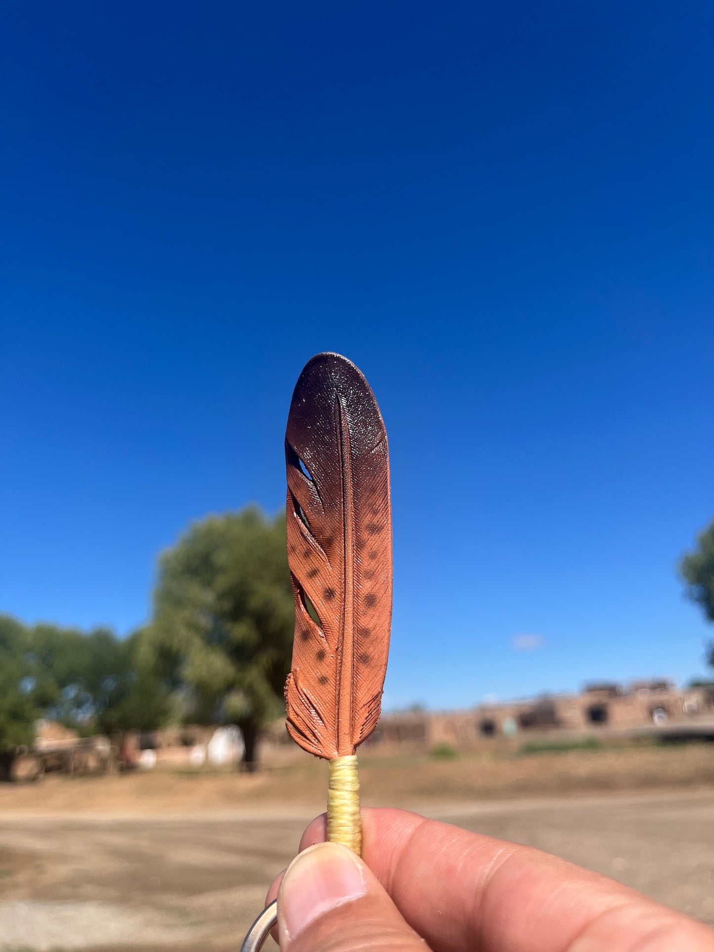 Carving Leather Feather Necklace With Navajo Beads