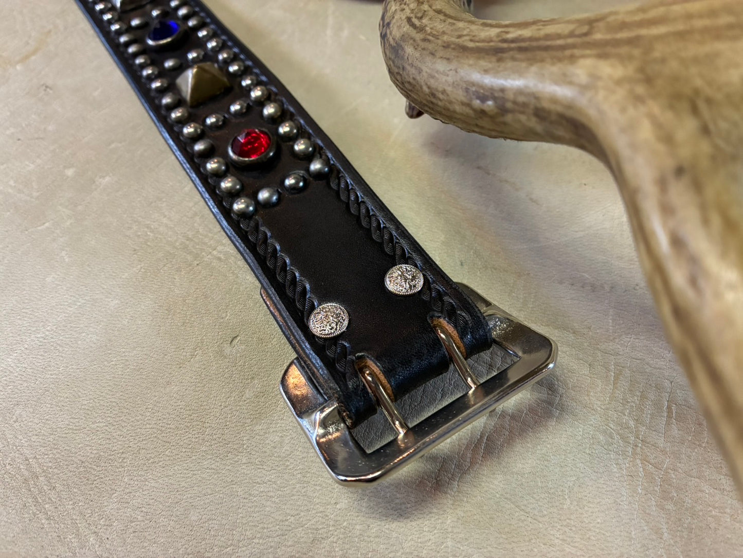 Double Pin Buckle Studded Belt