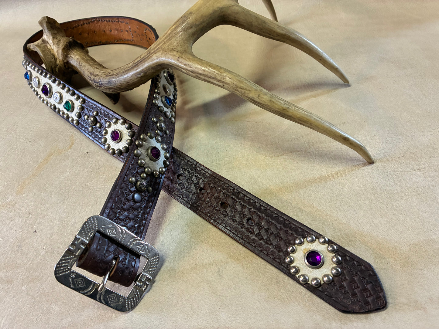 Native American Buckle Studded Belt