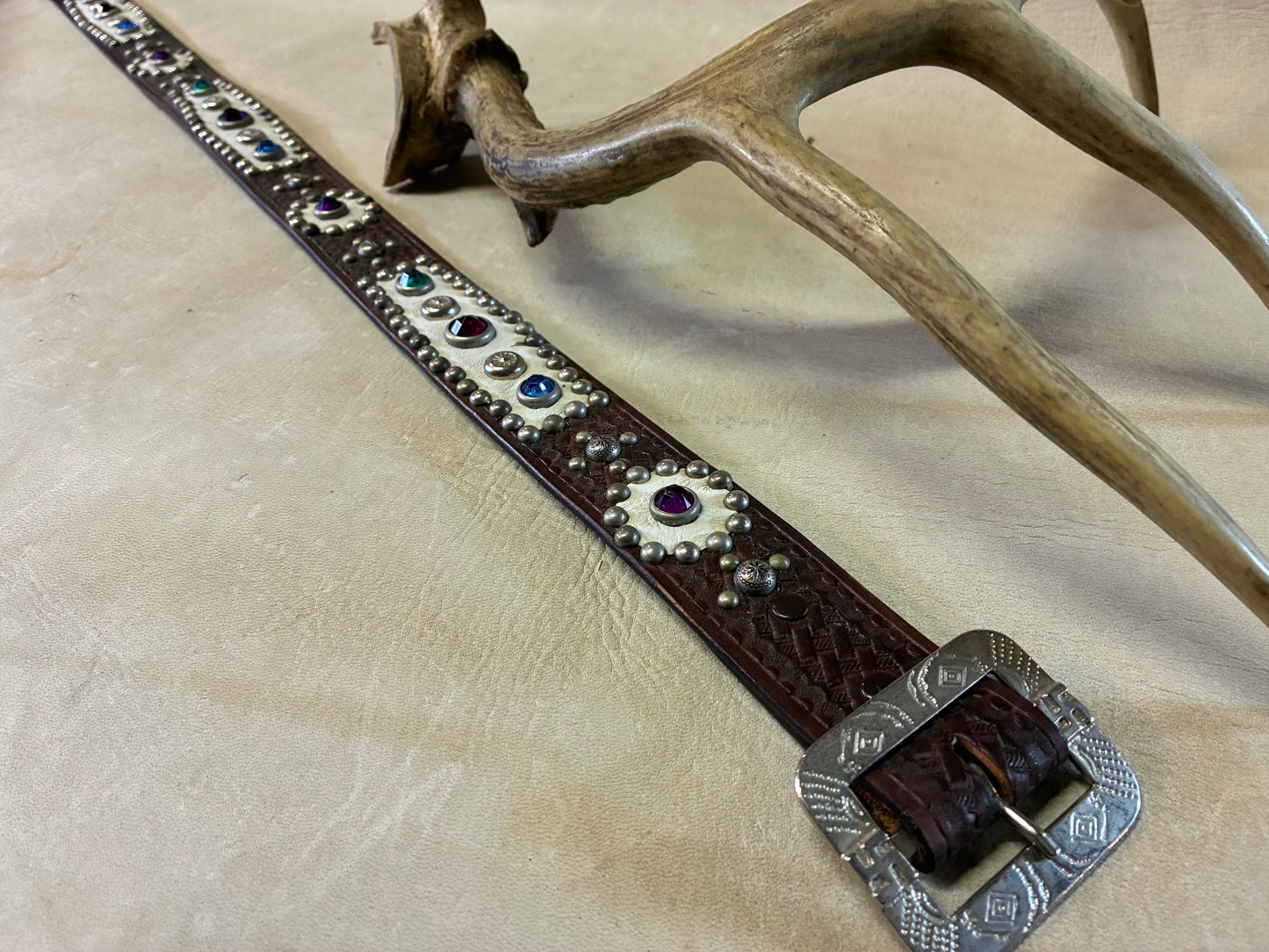 Native American Buckle Studded Belt