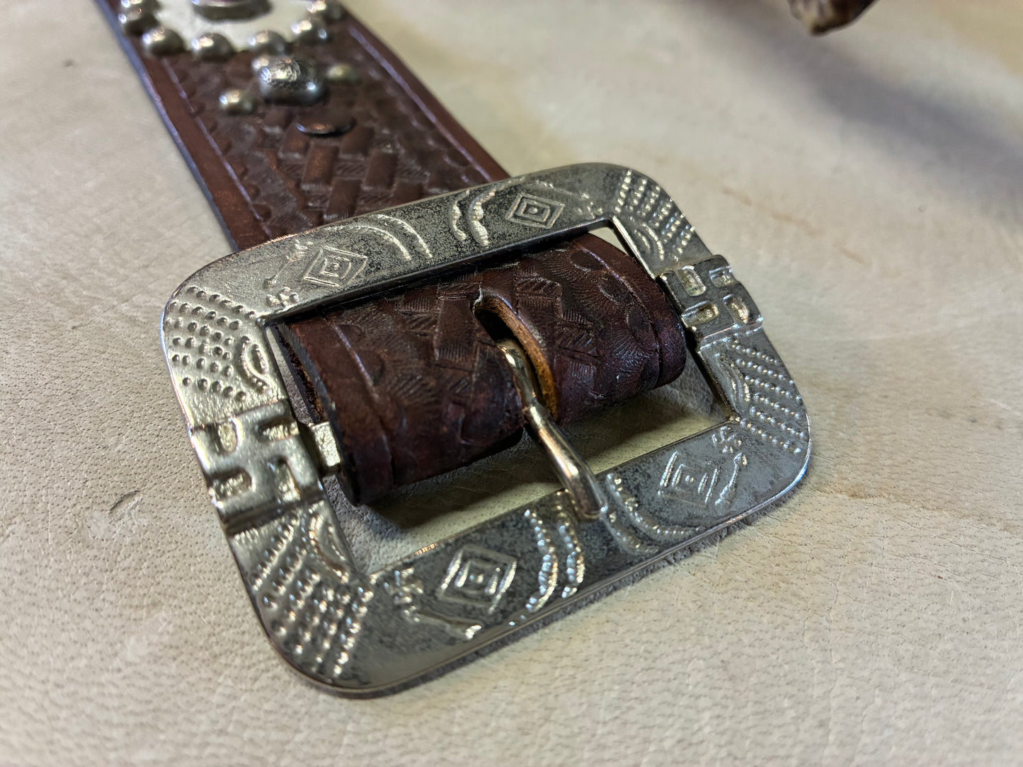 Native American Buckle Studded Belt