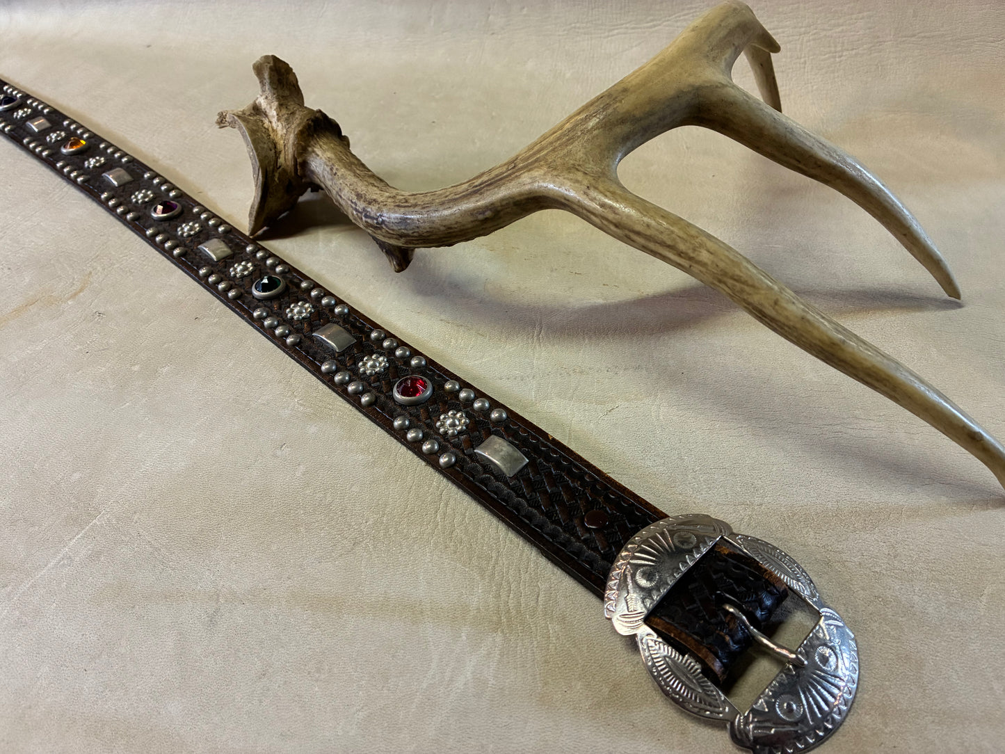 Native American Buckle Studded Belt