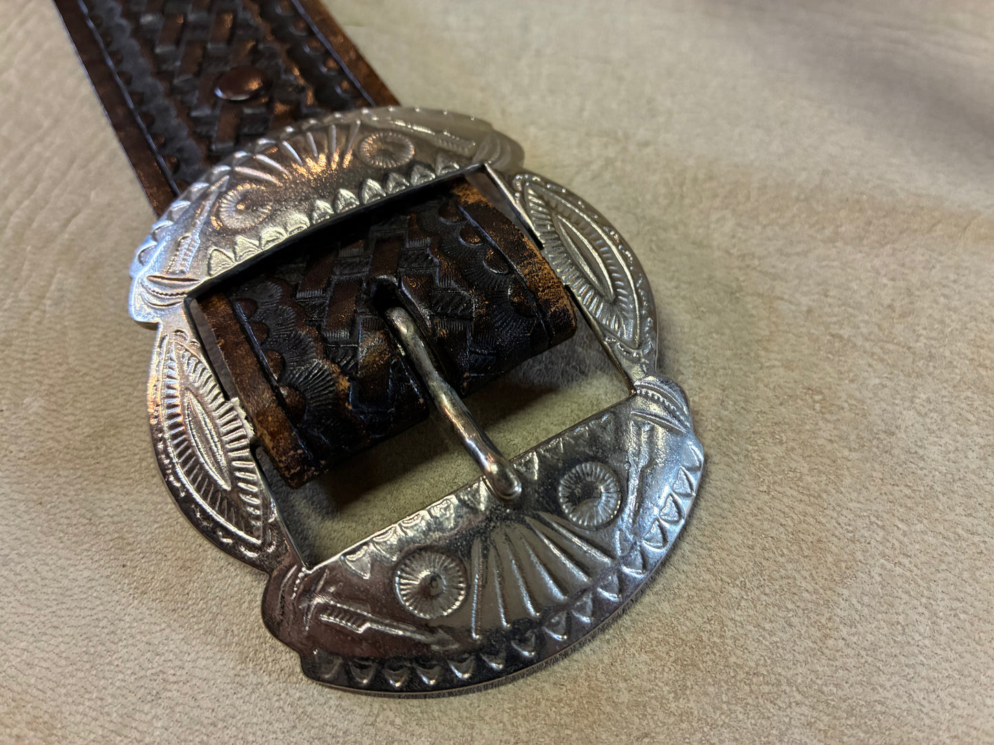 Native American Buckle Studded Belt
