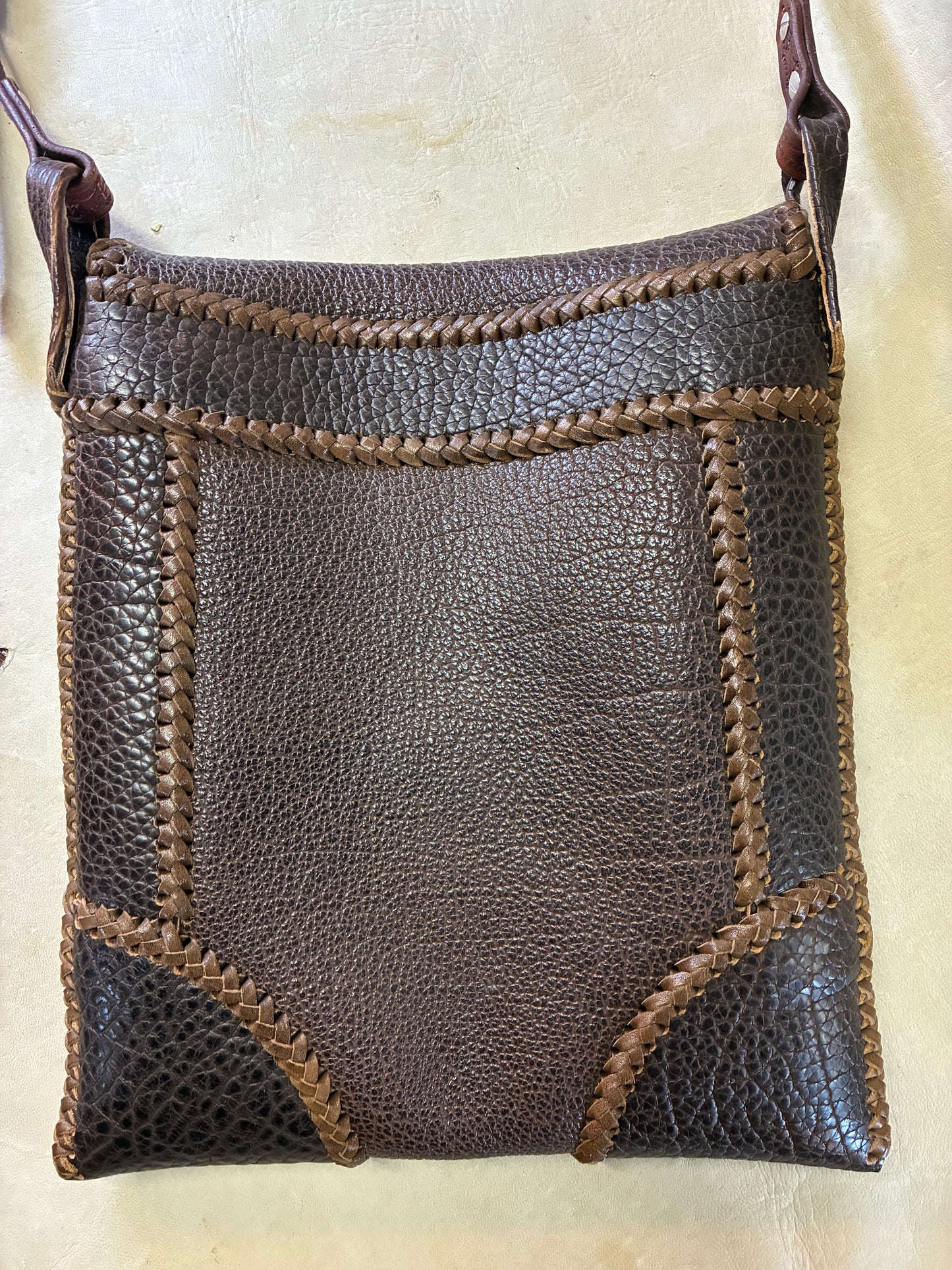 Brown Buffalo Leather Braiding Shoulder