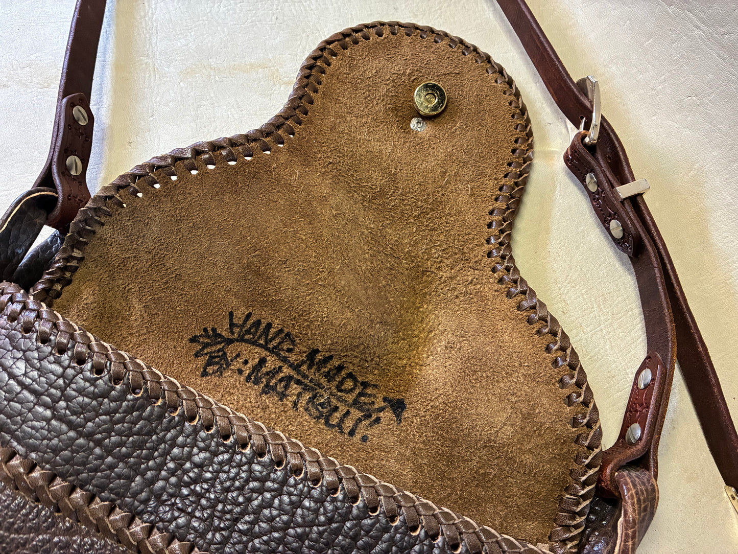 Brown Buffalo Leather Braiding Shoulder