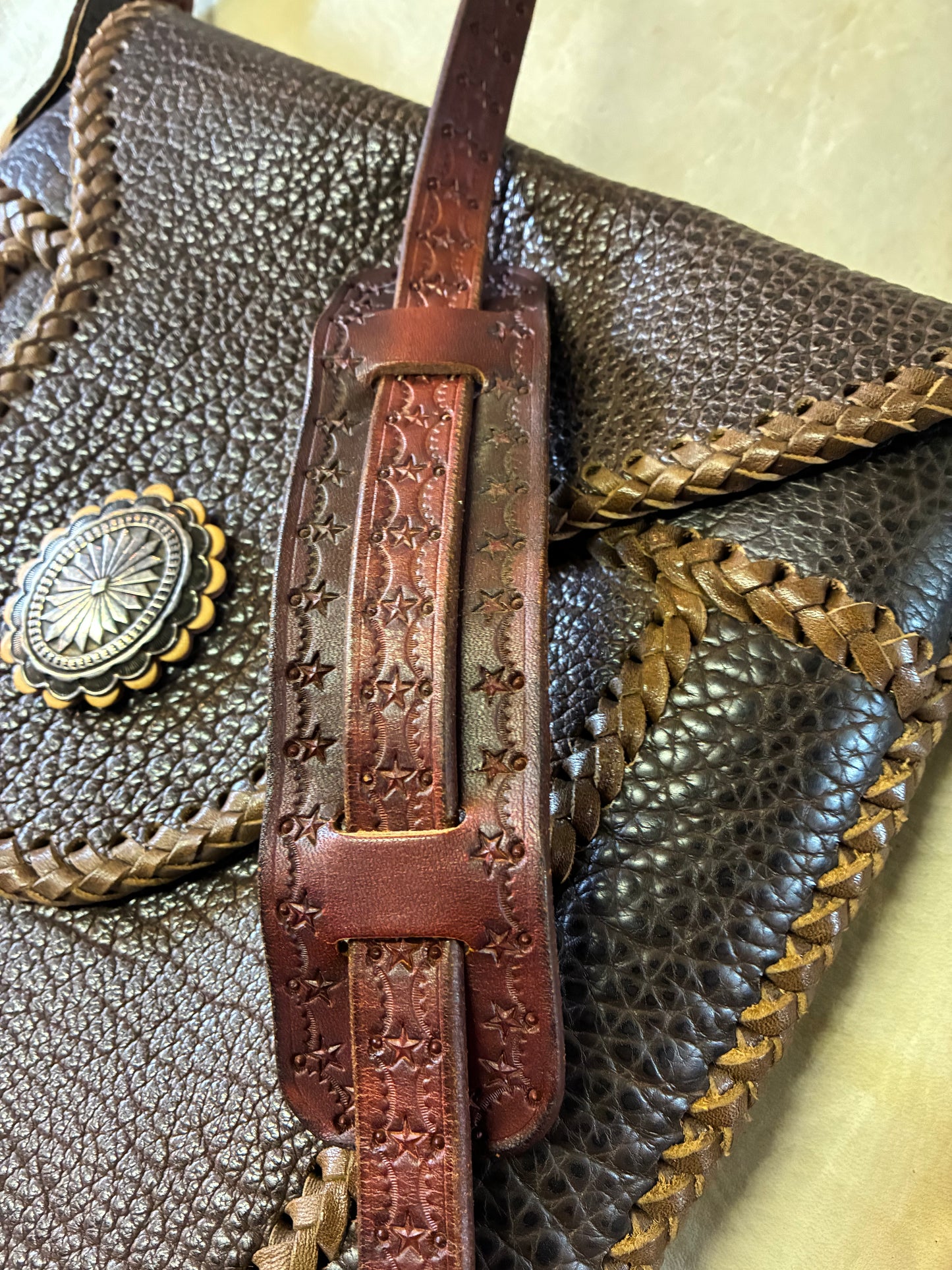 Brown Buffalo Leather Braiding Shoulder