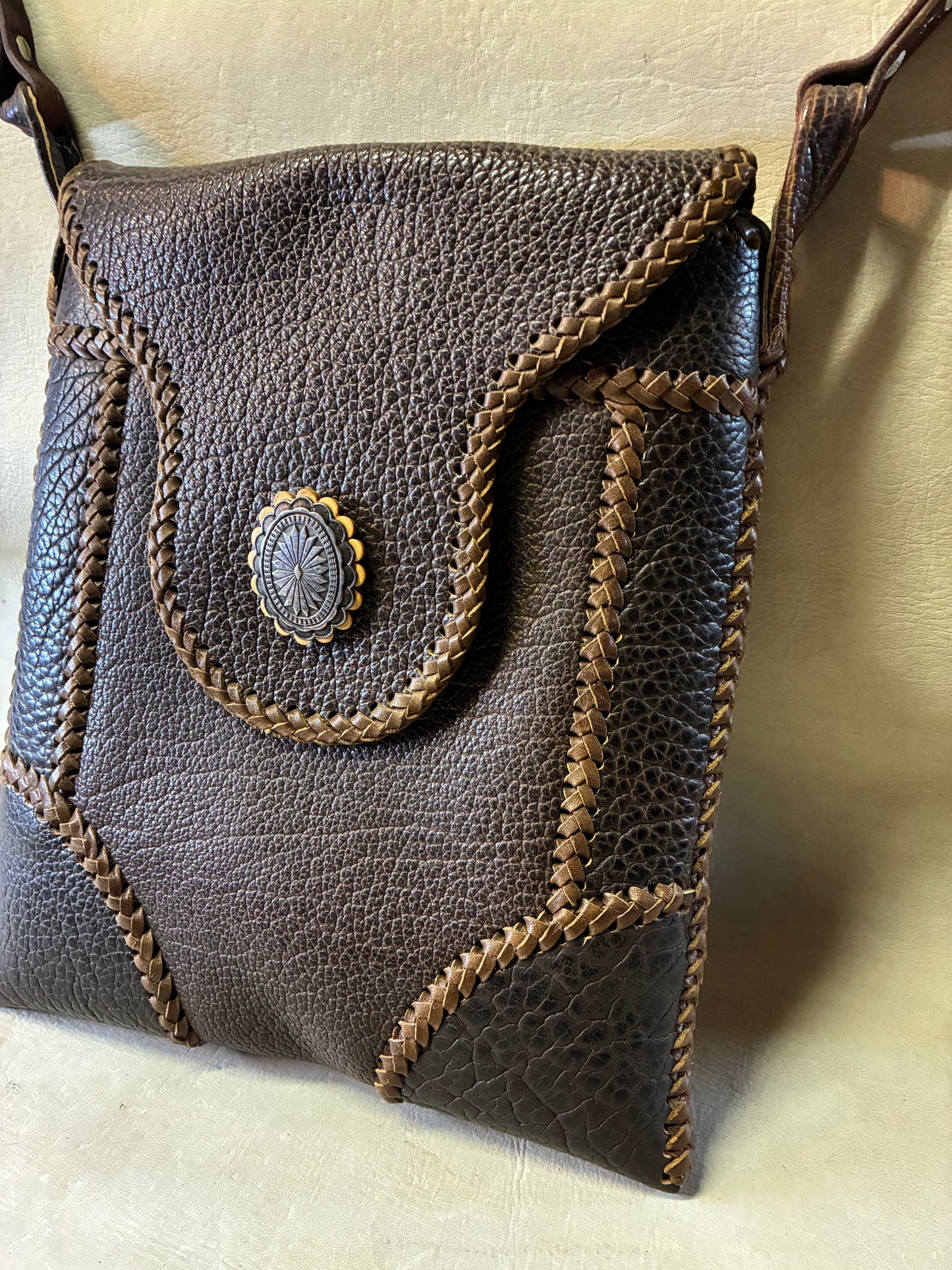 Brown Buffalo Leather Braiding Shoulder