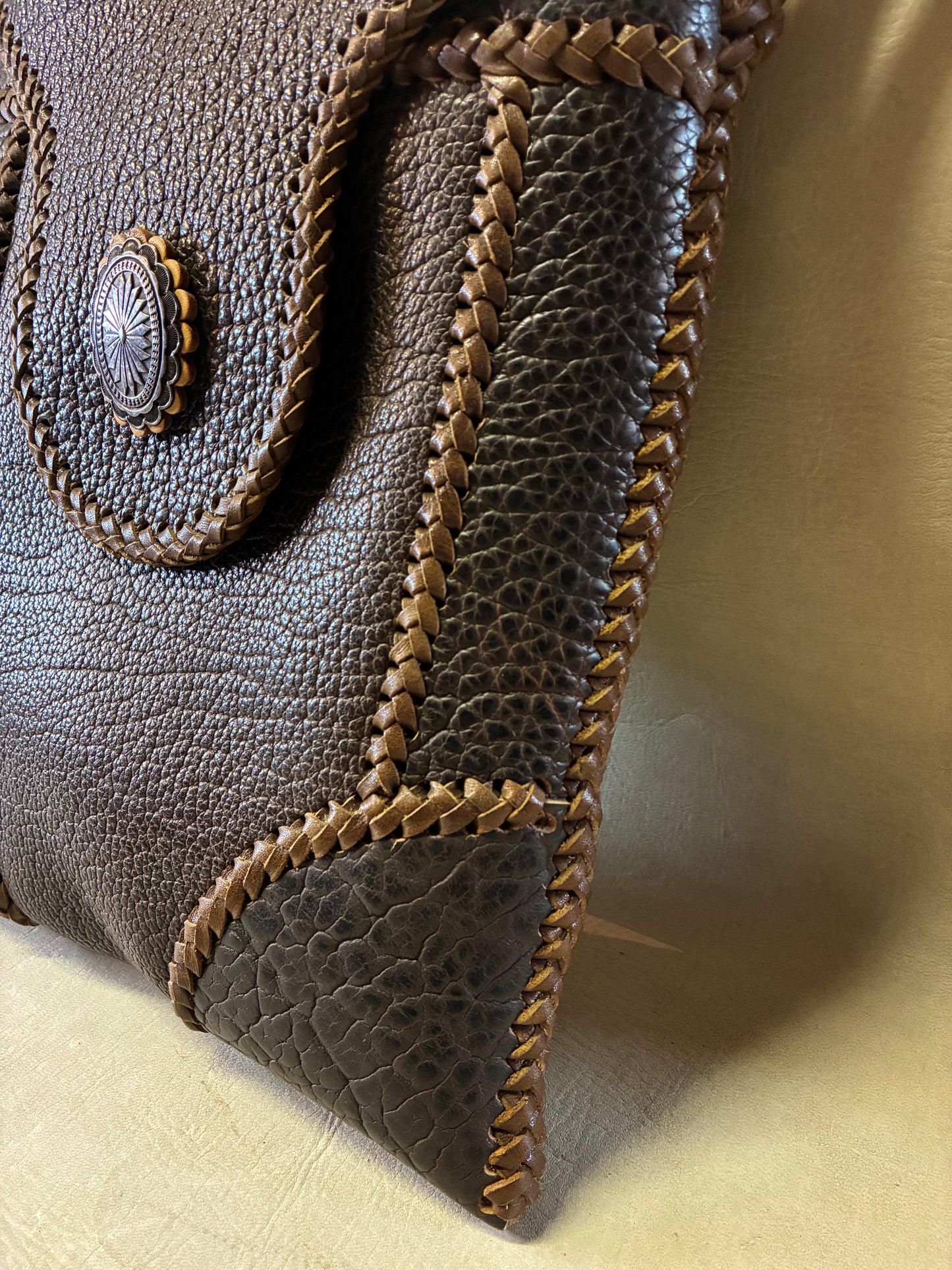 Brown Buffalo Leather Braiding Shoulder