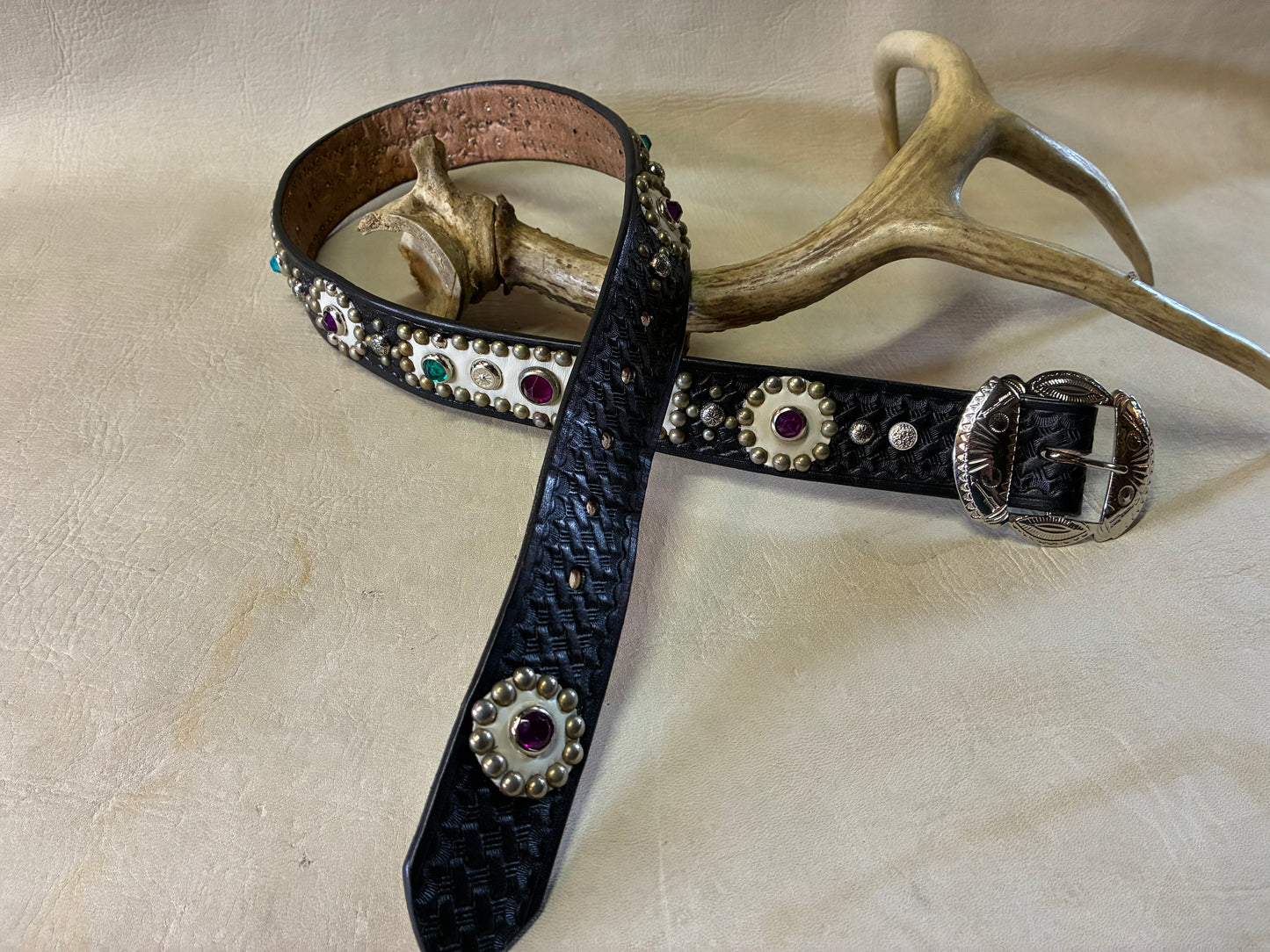 Studded Basket Wave Leather Beltオーダーメイド