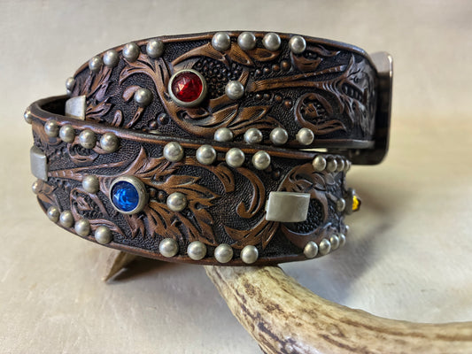 Hand Carving Leather Belt W/Vintage Studdedオーダーメイド