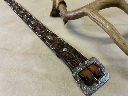 Hand Carving Leather Belt W/Vintage Studdedオーダーメイド