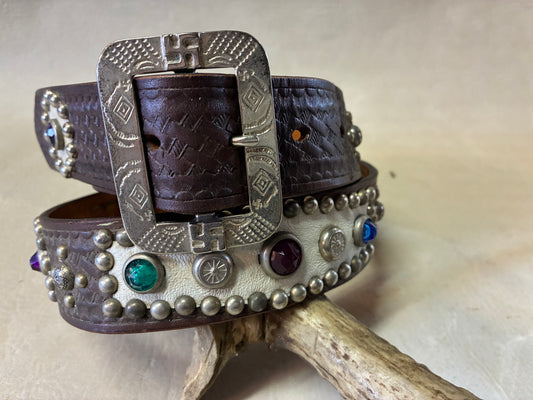 Native American Buckle Studded Belt