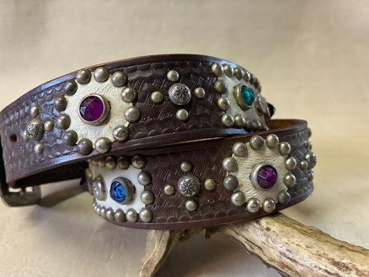 Native American Buckle Studded Belt