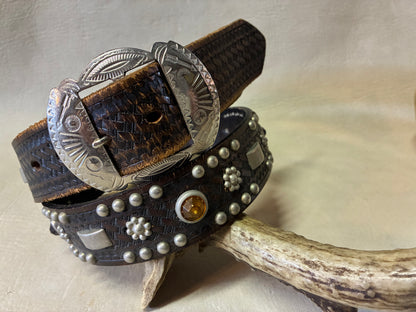 Native American Buckle Studded Belt