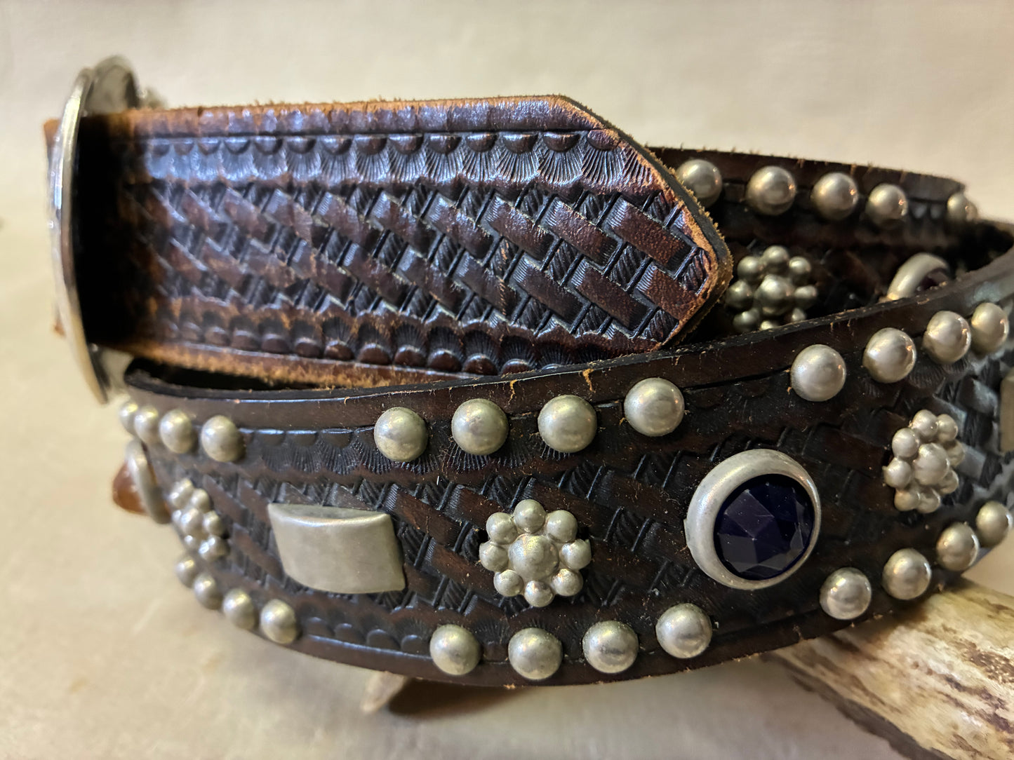 Native American Buckle Studded Belt