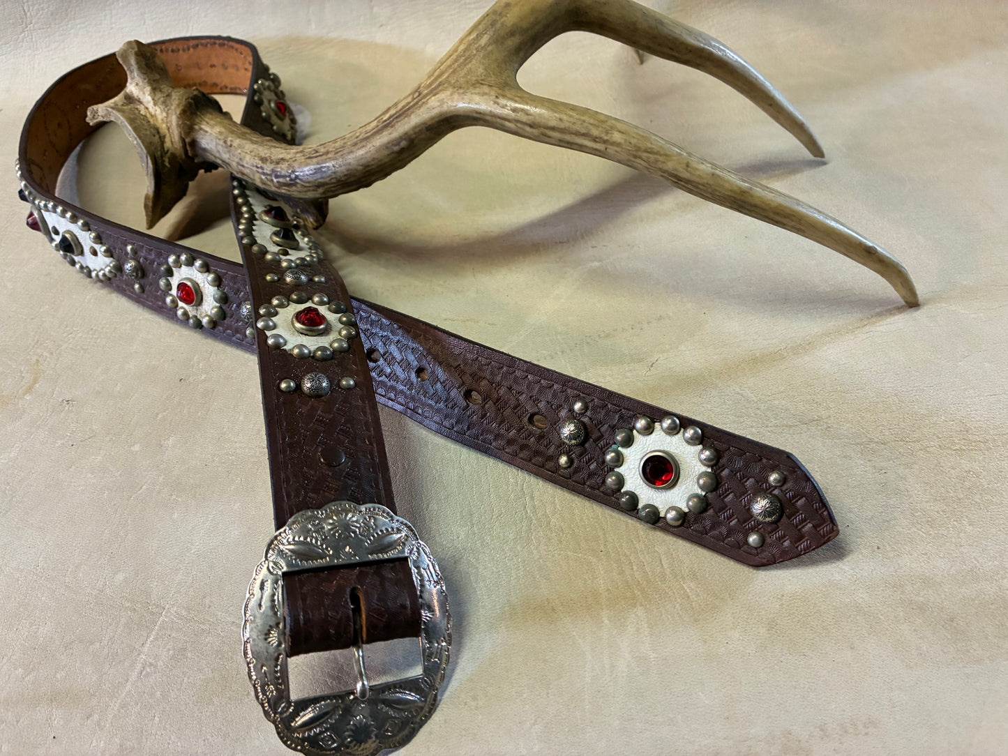Native American Buckle Studded Belt