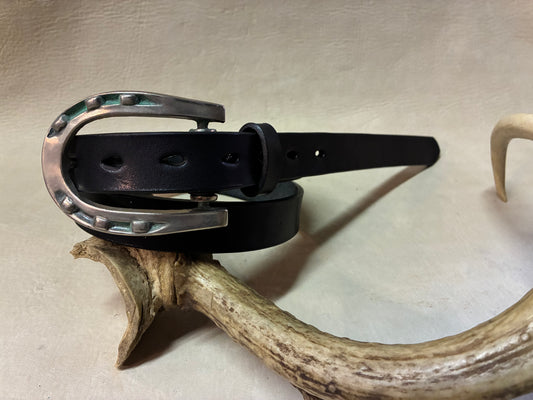 Horse Shoe Buckle Black Narrow Belt
