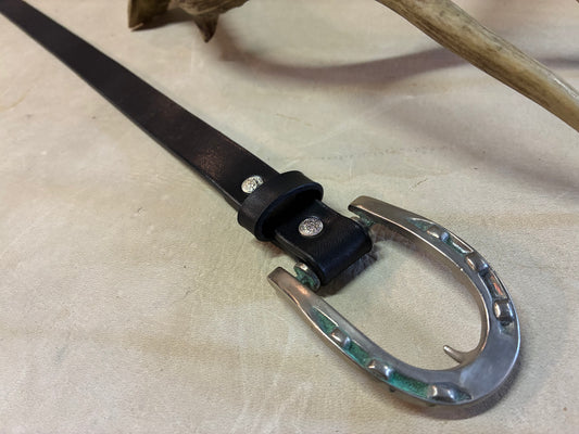 Horse Shoe Buckle Black Narrow Belt