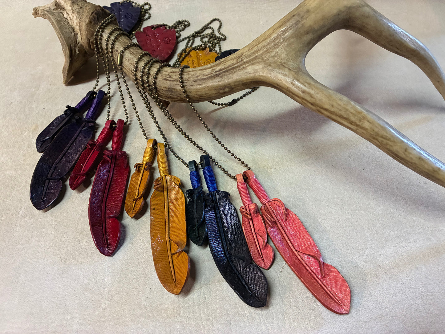 Leather Feather Necklace (Color)