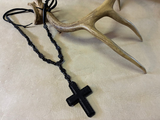 Black Cross Rosario Necklace