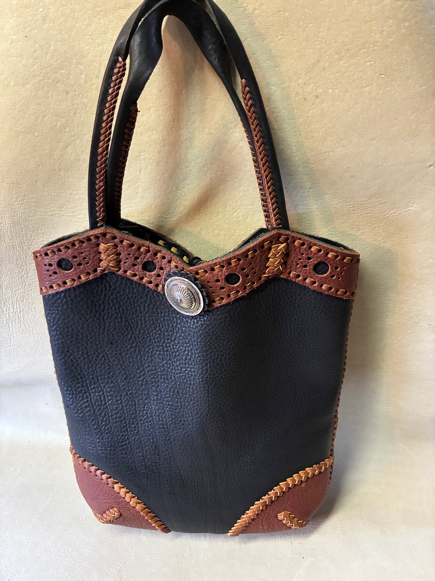 Hand Braiding Leather Tote Back