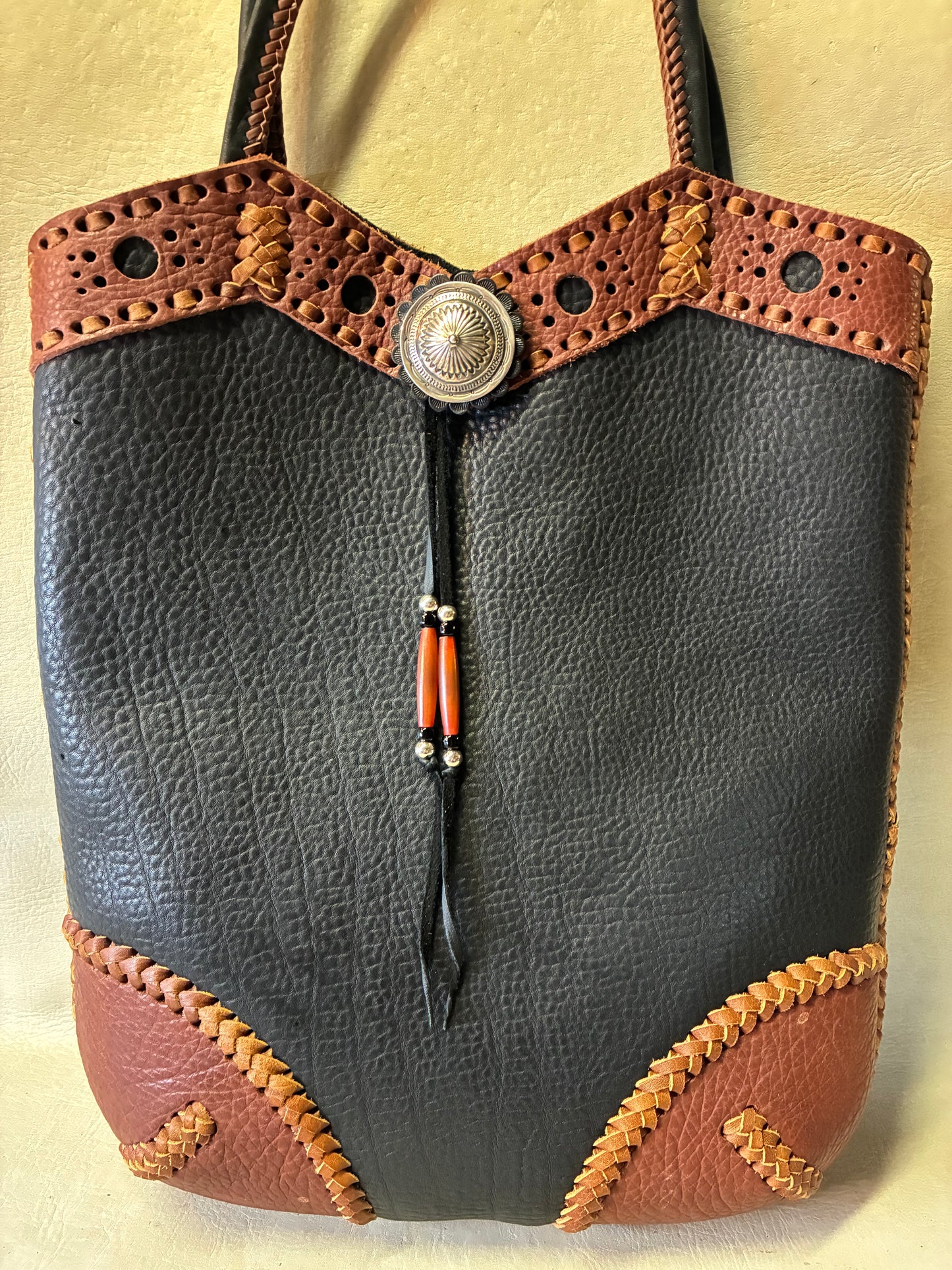 Hand Braiding Leather Tote Back