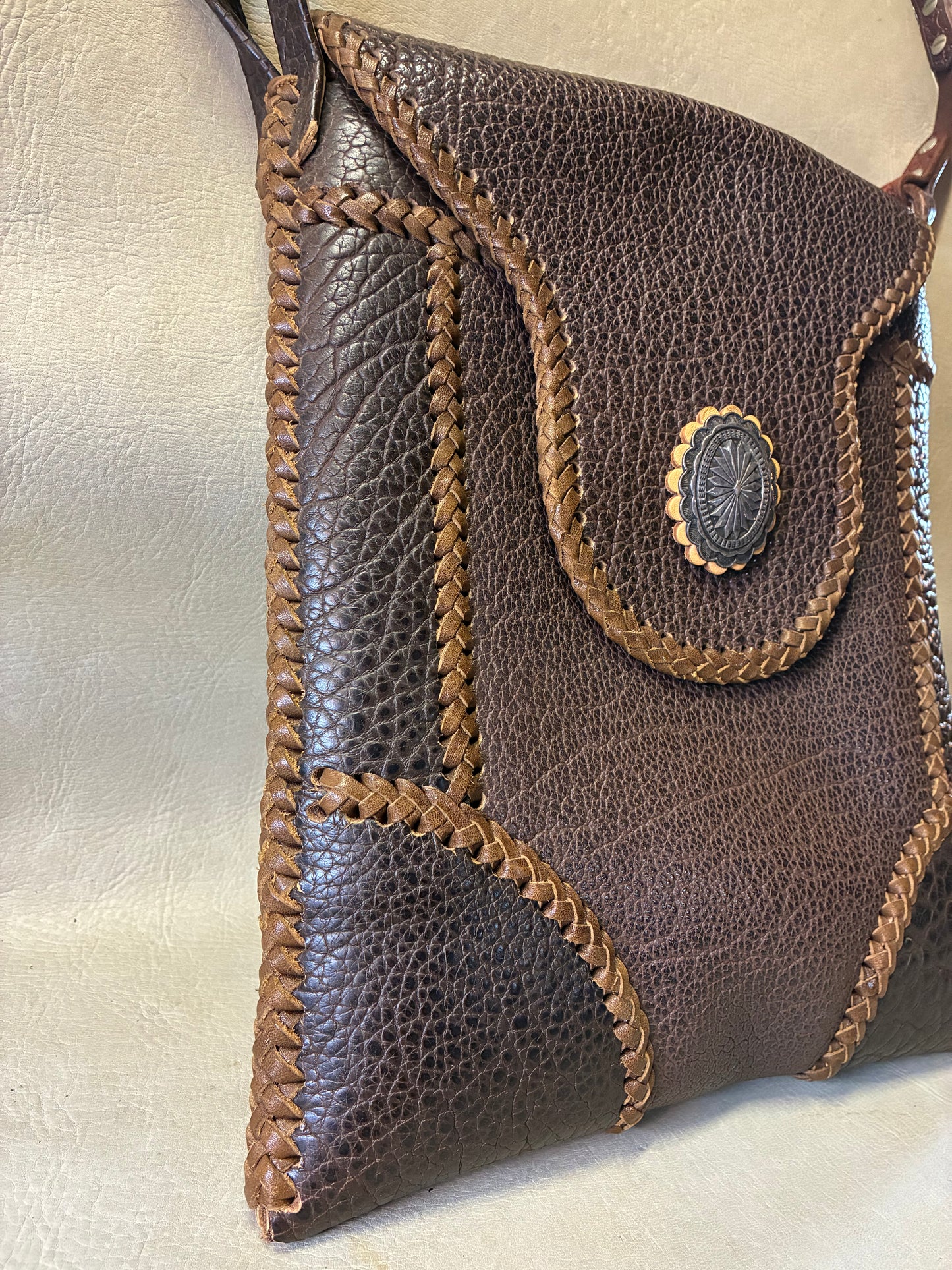 Brown Buffalo Leather Braiding Shoulder
