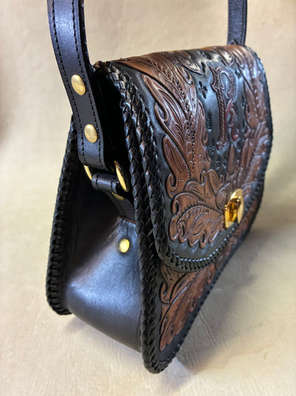 50's Style Leather Carving Handbag