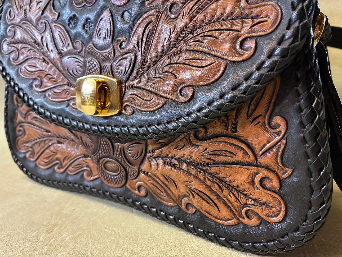 50's Style Leather Carving Handbag