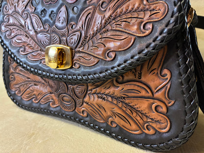 50's Style Leather Carving Handbag