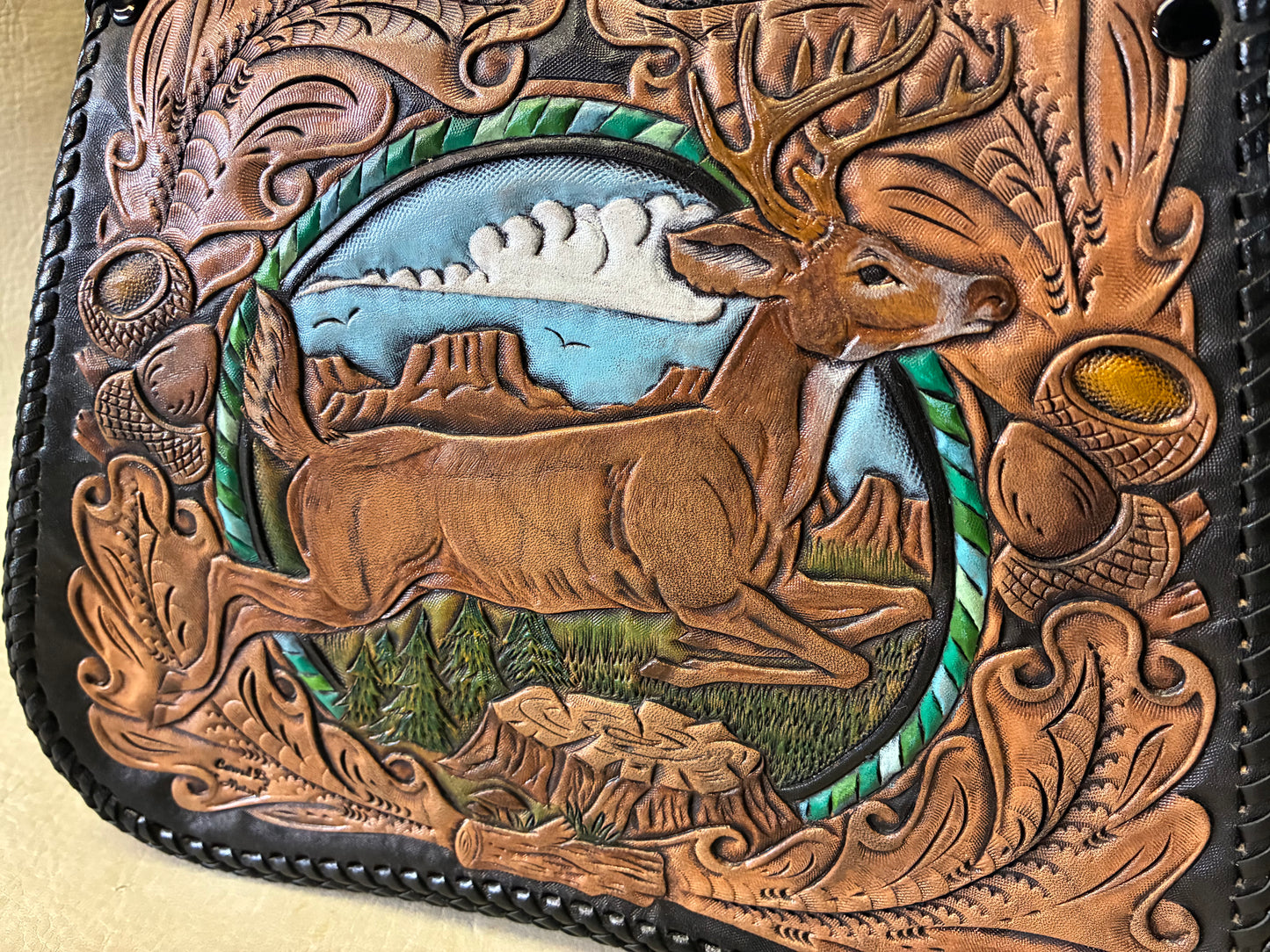 50's Style Leather Carving Handbag